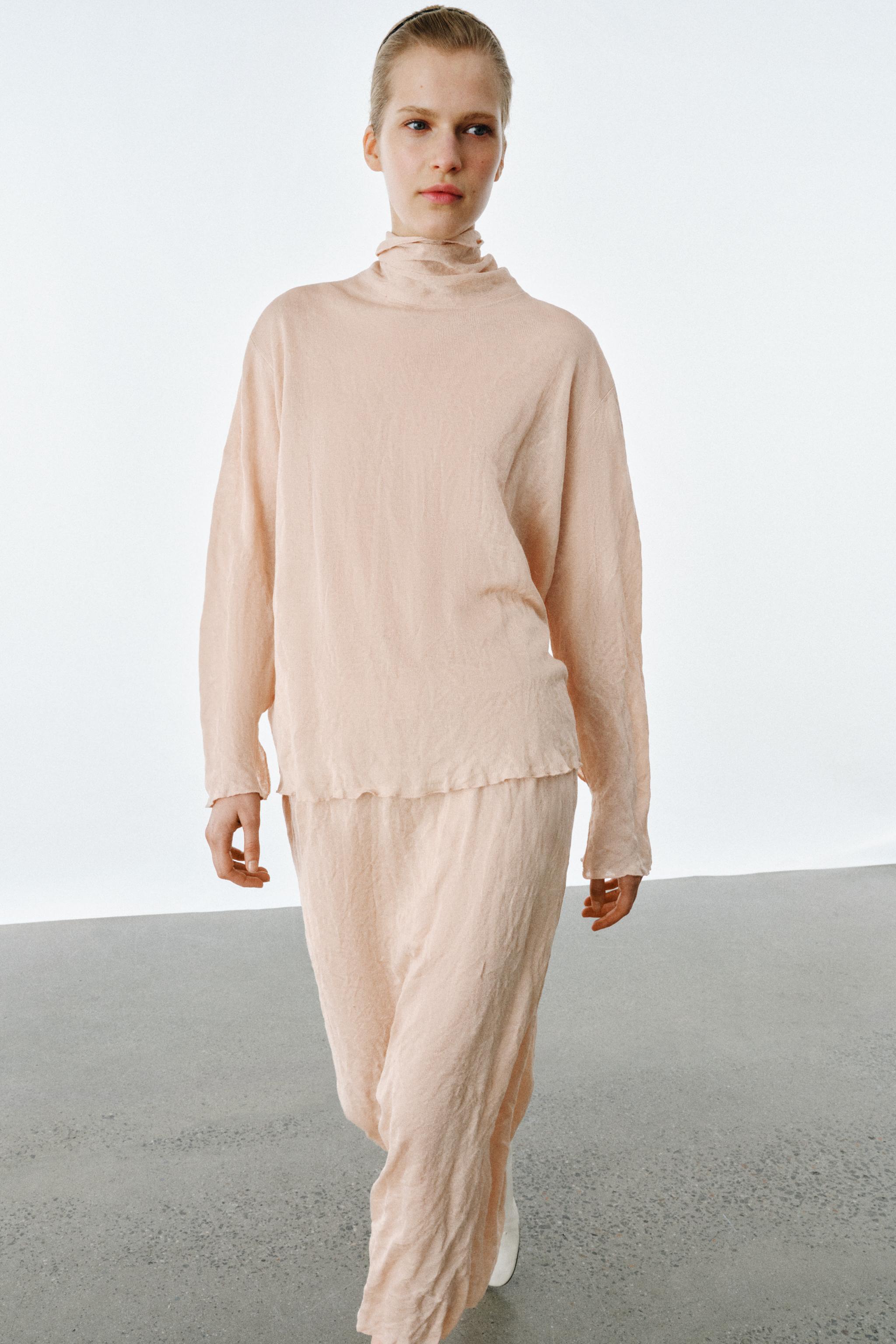 WRINKLED EFFECT KNIT MIDI SKIRT